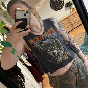 Harley-Davidson Black Wolf 90s Single Stitch Crop Tank